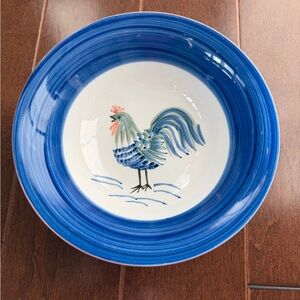 Blue Ceramic Bowl with Rooster Design rooster glory